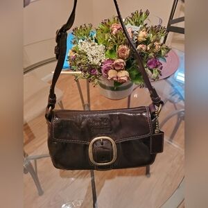 Coach Gold and Brown Leather Shoulder Bag with Structured Design